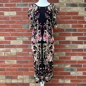 Roberto Cavalli Galaxy Garden Black Multicolor Floral Kimono Sleeve Maxi Dress 👗
